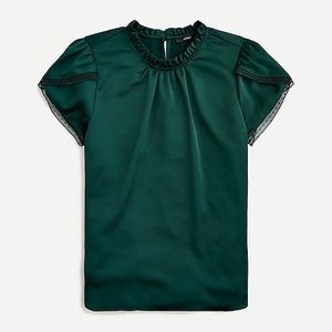 Tulip-sleeve ruffleneck top